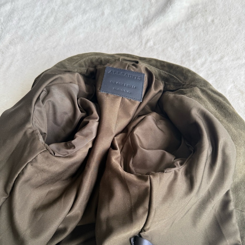 All Saints Suede Green Dalby Cropped Long Sleeve Jacket XS (2) - Picture 12 of 14